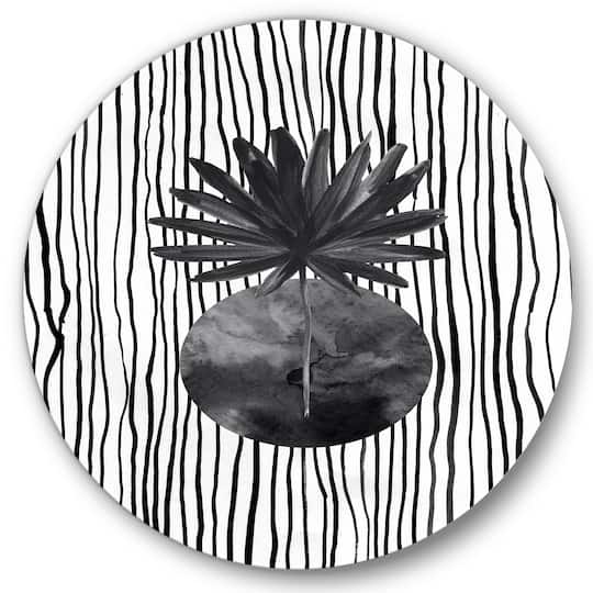 Designart - Black and White Tropical Leaf On Striped I